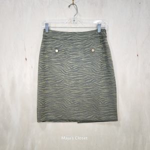 Michael Kors Army Green and Gold Zebra Striped Mini Skirt Size S